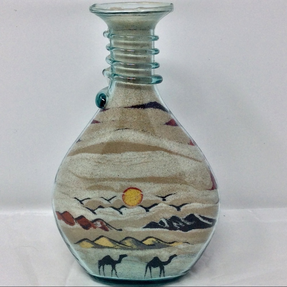 Vintage sand art in hand blown bottle - double image.